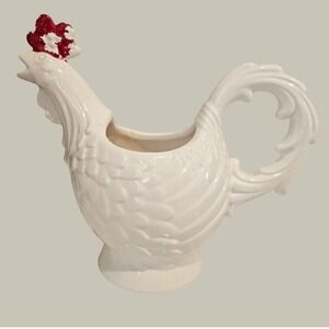 Vintage Haeger USA 830 White Ceramic Rooster Pitcher Red Comb Farmhouse Decor